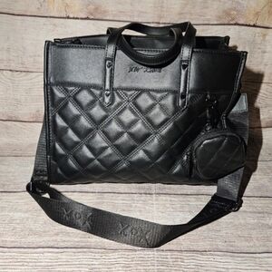Betsey Johnson xobecca Black Quilted Skull Lining Tote Shoulder Bag